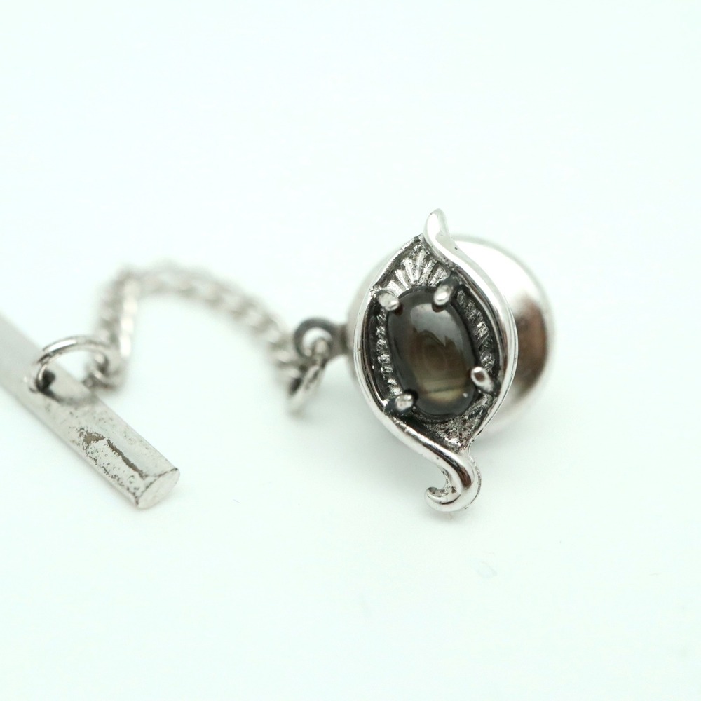 Vintage Anson Sterling Silver Black Sapphire Tie Tack Signed